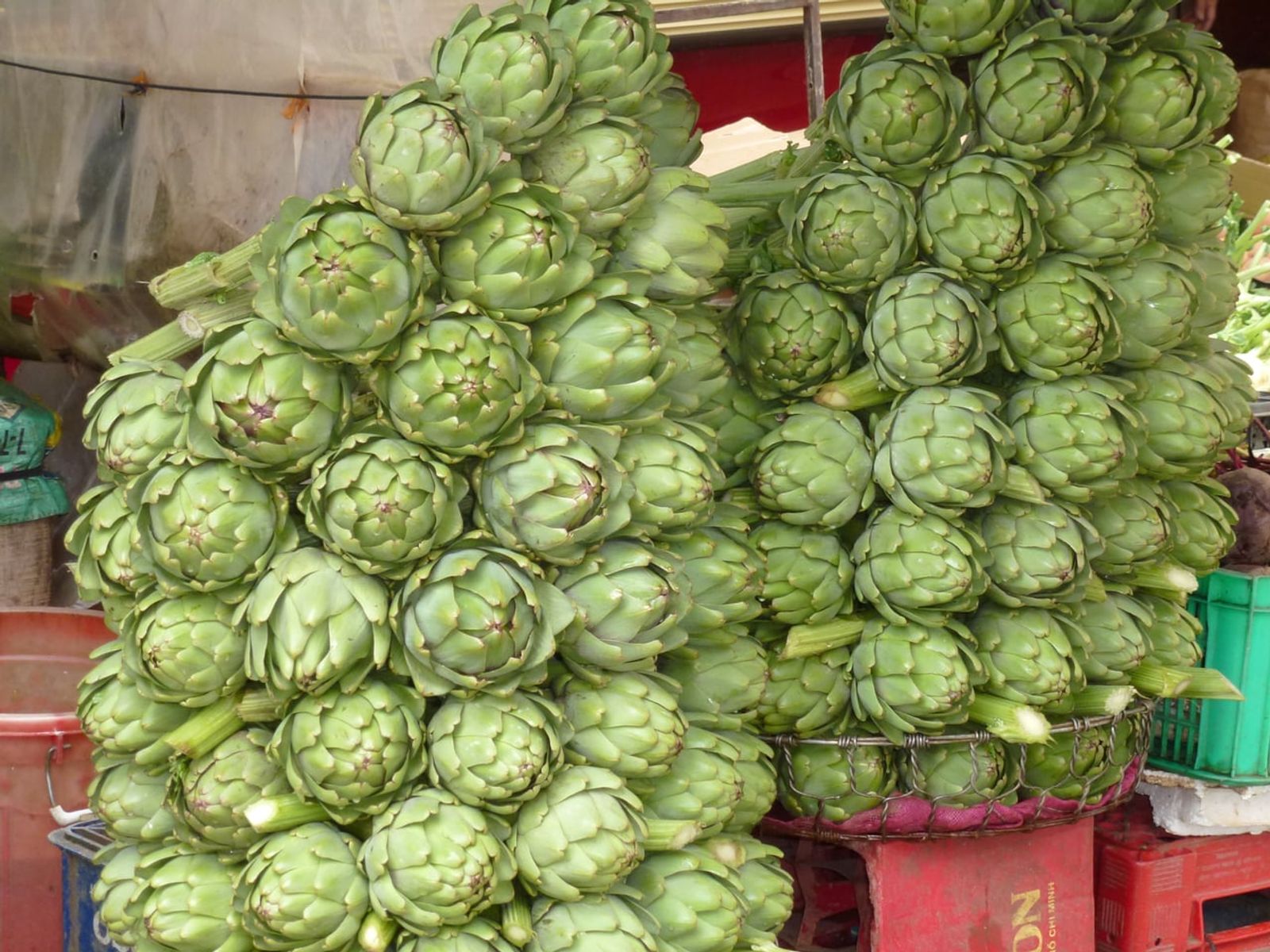 Artichokes piled up at Da Lat Market · Photo: Hungda / CC BY-SA 3.0 (Wikimedia Commons)