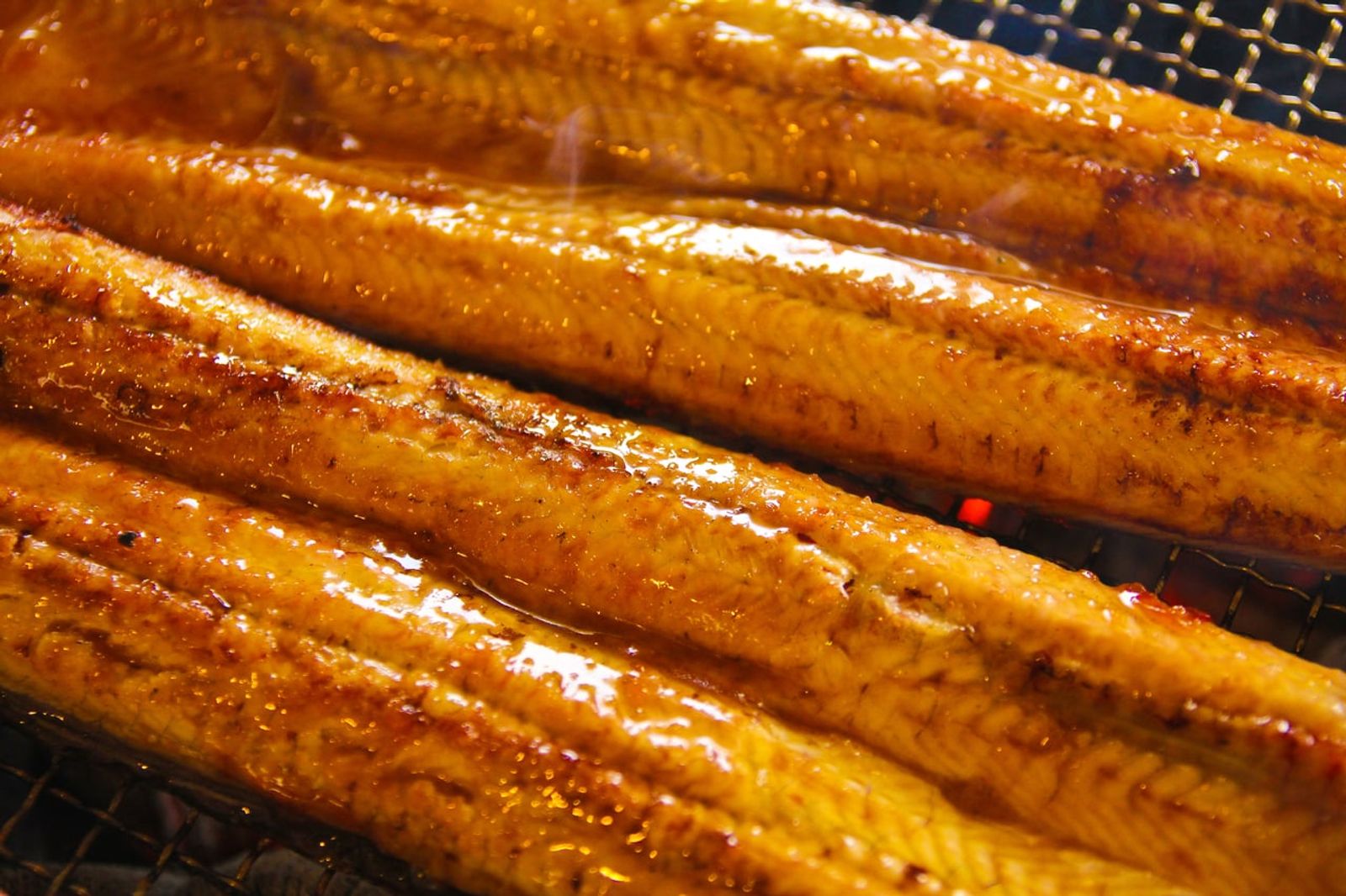 Eel grilling over charcoal · Photo: mino park / CC0 (Wikimedia Commons)